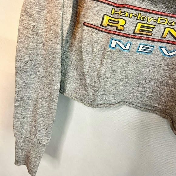 VTG Harley Davidson Lake Tahoe Long Sleeve Cropped Tee Front Pocket Graphic L - Picture 3 of 7